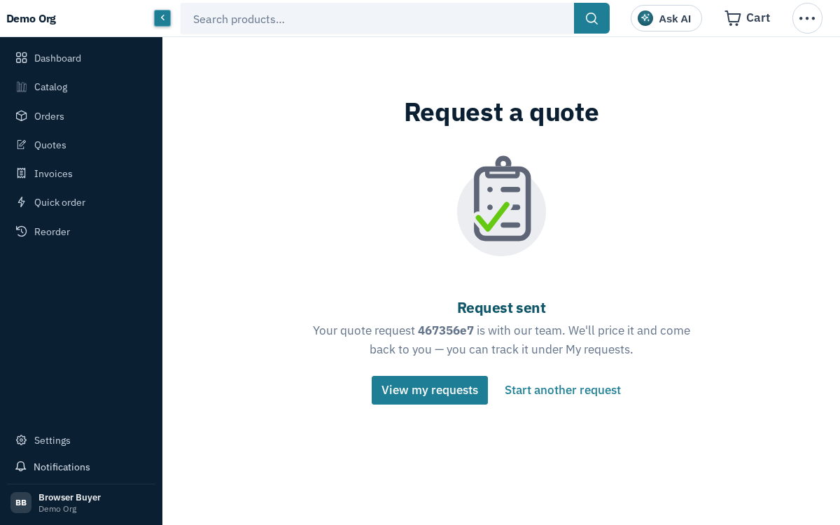 Figure: Request sent — the reference tracks it under My requests