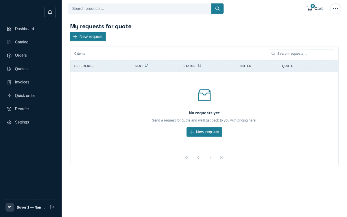 Figure: My requests for quote — status shows when a quote is ready