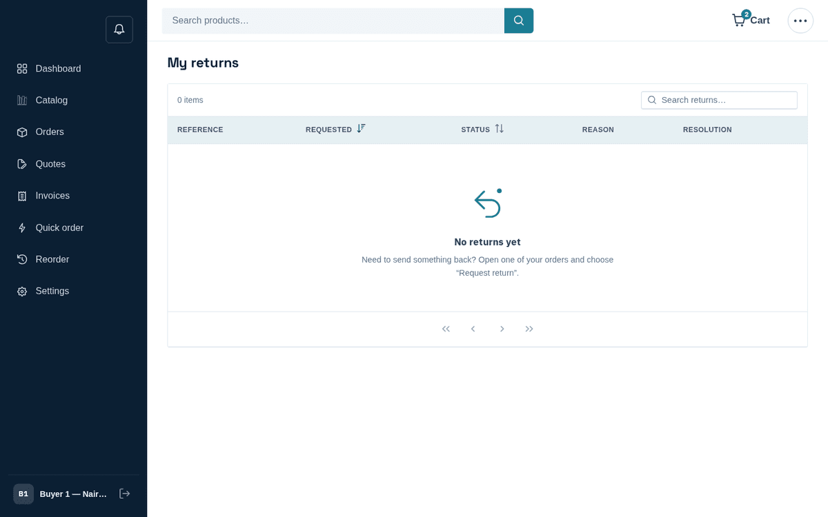 Figure: Returns — every return you have requested and its state