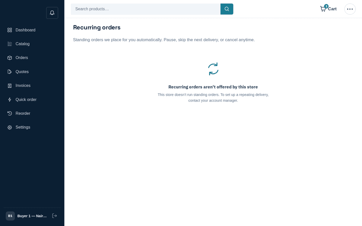 Figure: Recurring orders — edit cadence, skip, pause or cancel