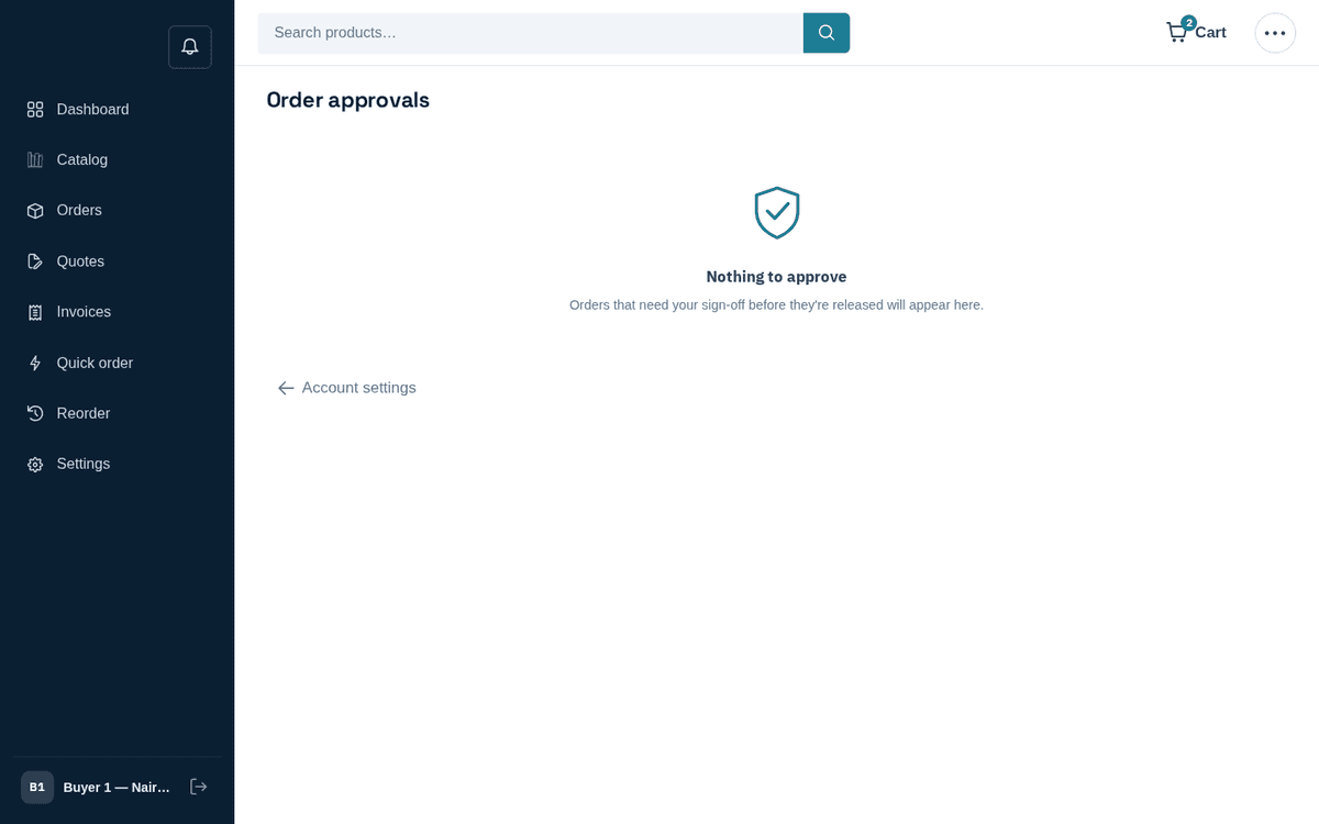 Figure: Approvals queue — over-limit orders wait here for an approver