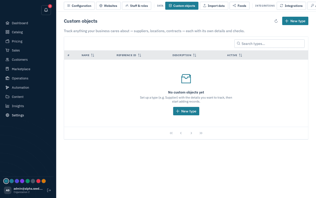 Figure: Settings → Custom objects — model suppliers, contracts, assets, anything