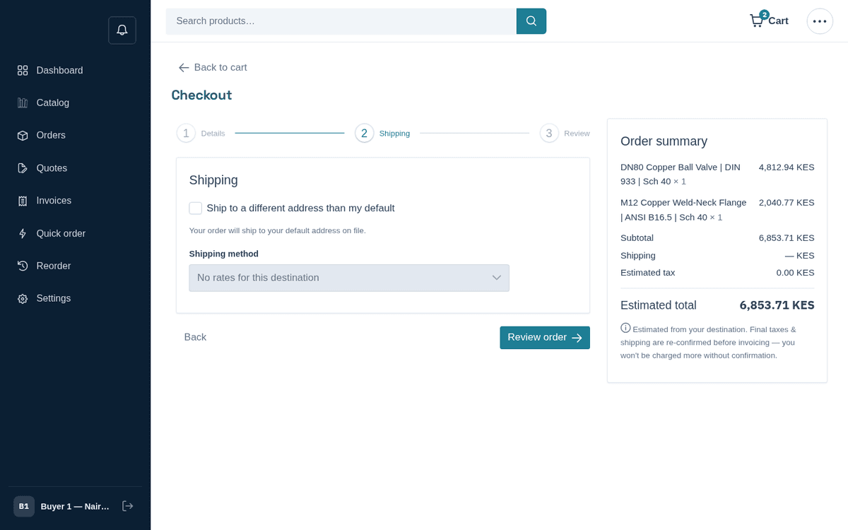 Figure: Checkout step 3 — review everything, then press Place order