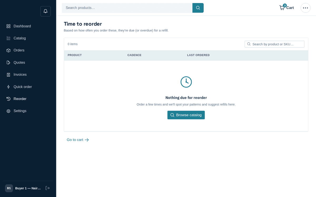Figure: Time to reorder — the store suggests refills based on your buying cadence