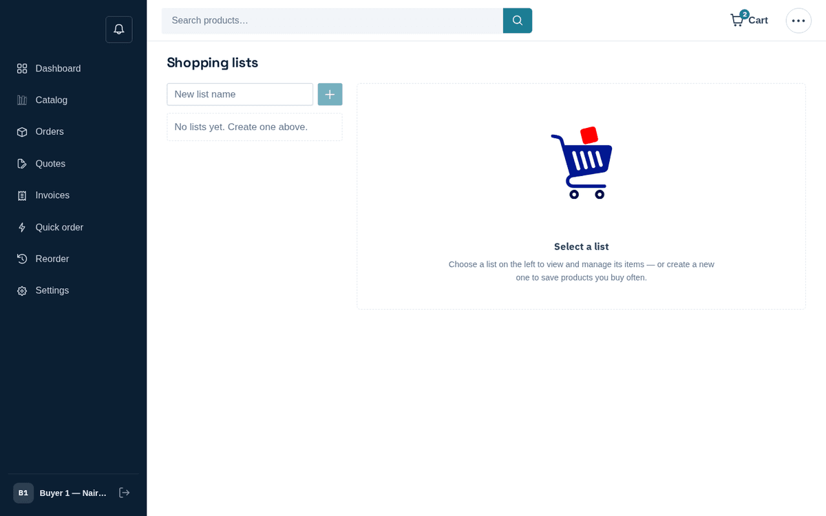 Figure: Shopping lists — save recurring baskets and add them to the cart in one click